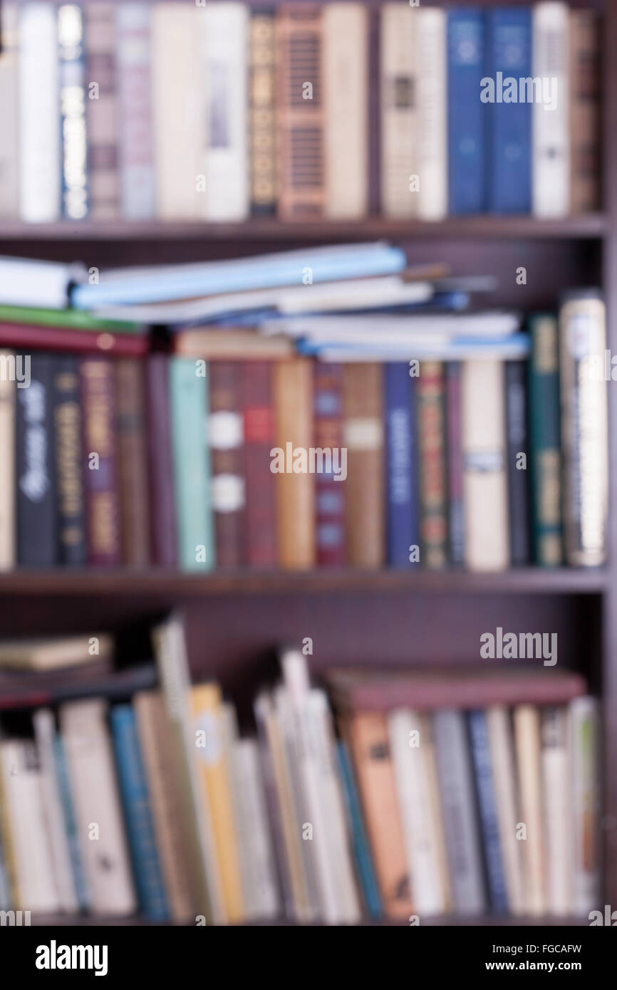 specially blured picture of book shelves Stock Photo