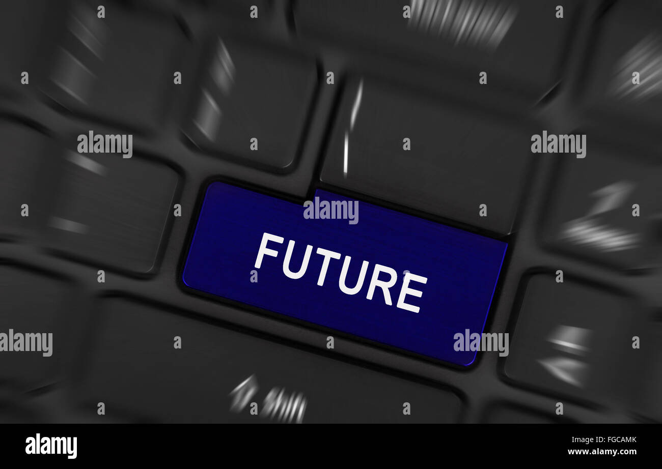 Future text on blue laptop keyboard key Stock Photo - Alamy