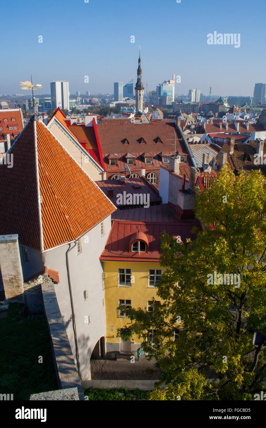 View over the Long Leg Gate Tower towards Raekoja plats and the new city, Tallinn, Estonia Stock Photo