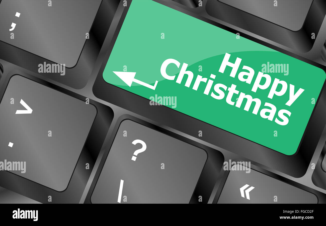 happy christmas message, keyboard enter key button Stock Photo