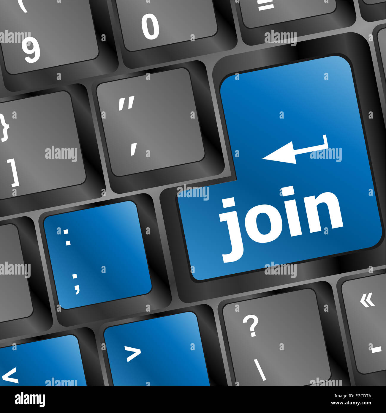 online communities concept, with 'join us' on computer keyboard Stock ...