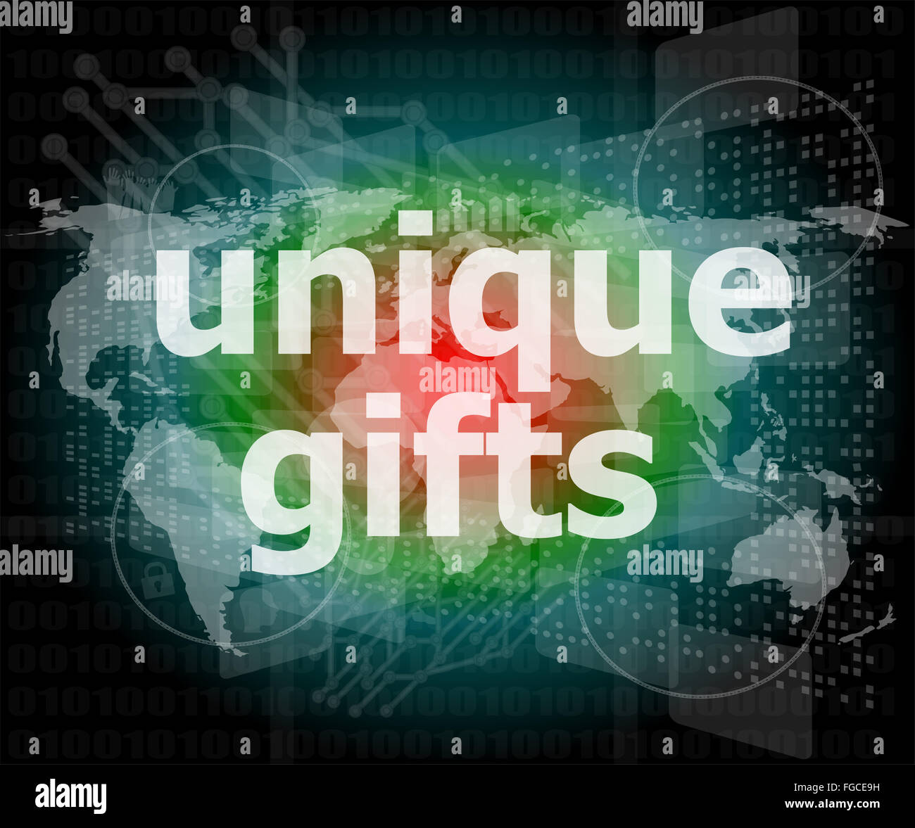 unique gifts text on digital touch screen - holiday concept Stock Photo