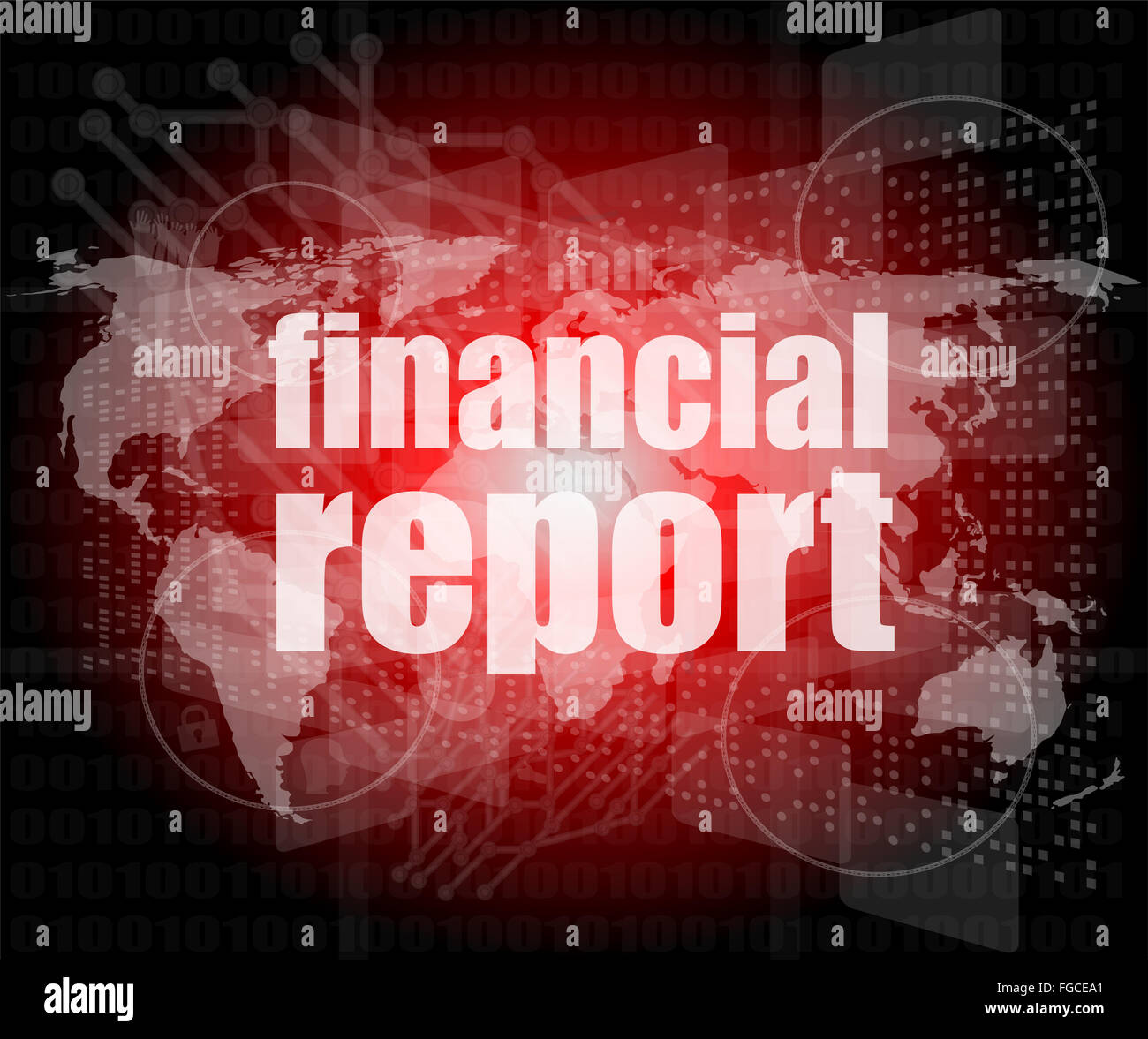 financial report word on digital screen, mission control interface hi