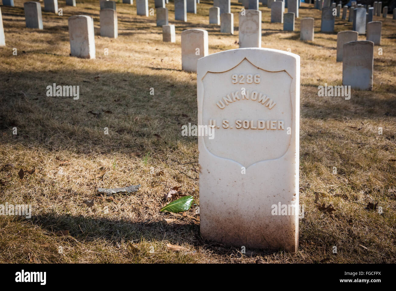 Unknown soldier's grave at Marietta National Cemetery in Marietta, Georgia, USA. Stock Photo
