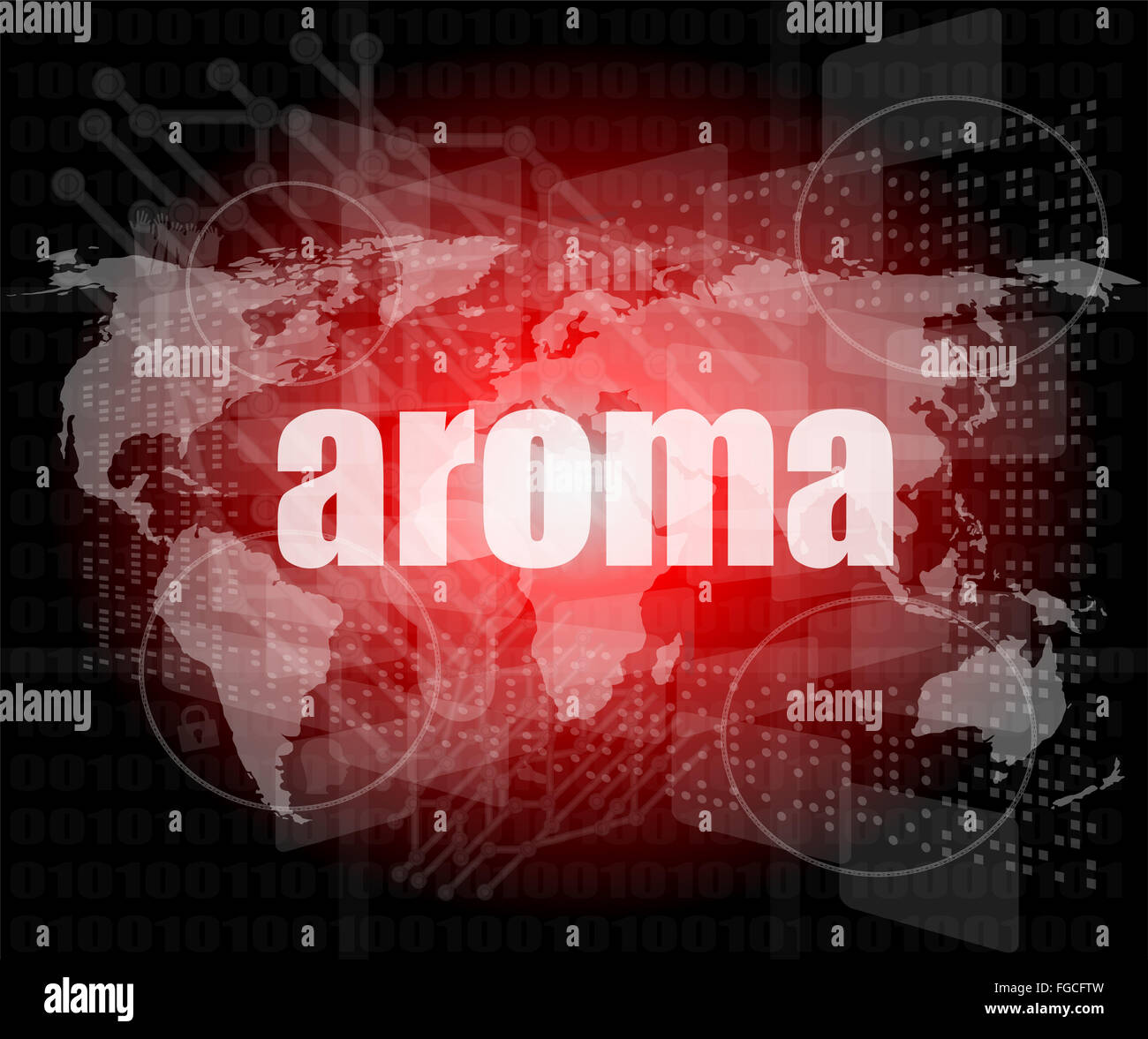 aroma word on digital screen, mission control interface hi technology