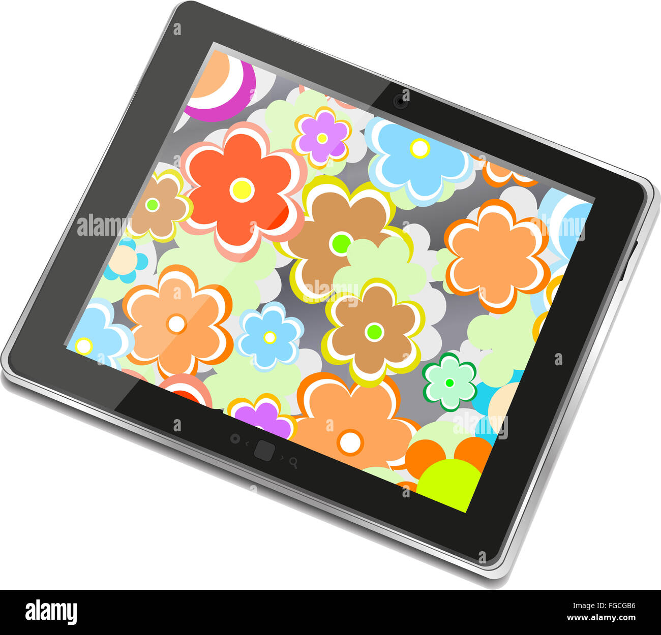 Tablet pc with flowers on screen, digital smart phone Stock Photo