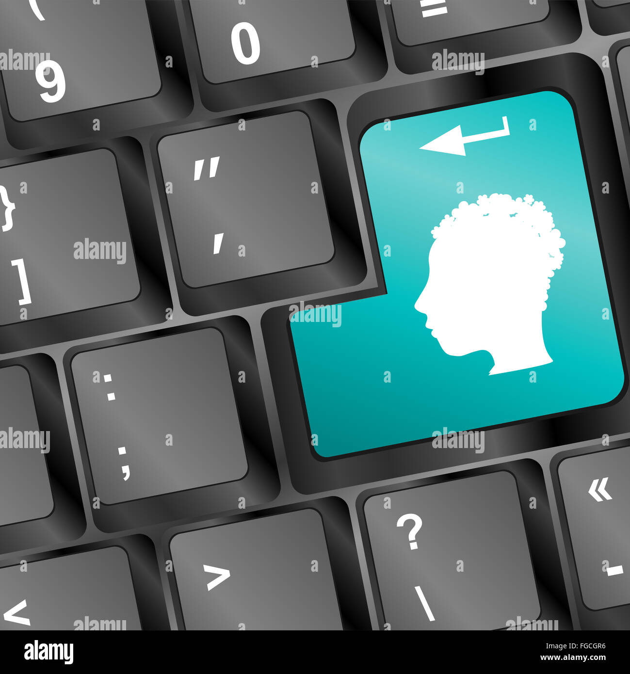 Education concept: Enter button with Head With Gears on computer keyboard, 3d render Stock Photo