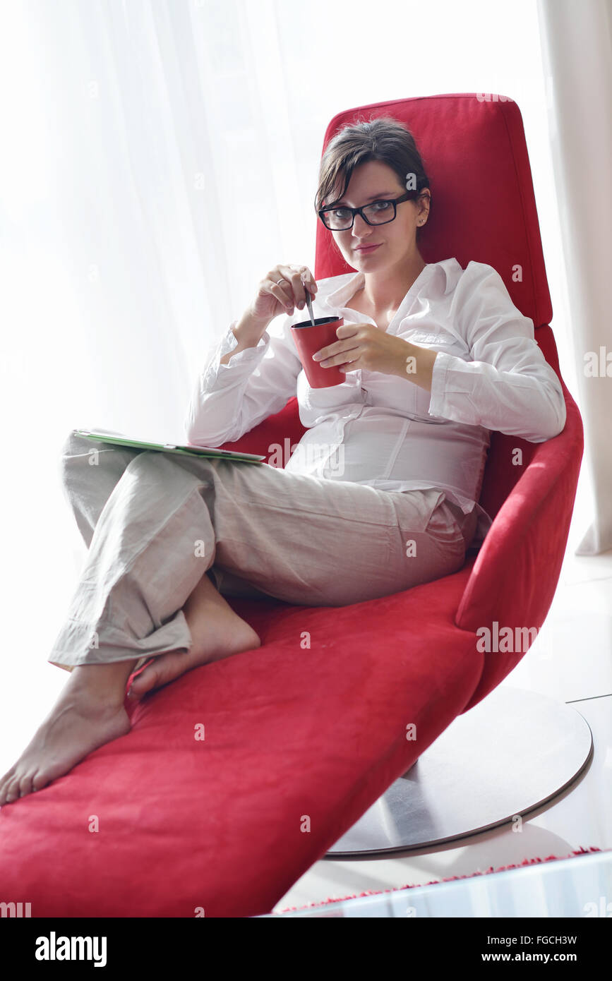 woman using tablet pc at home Stock Photo