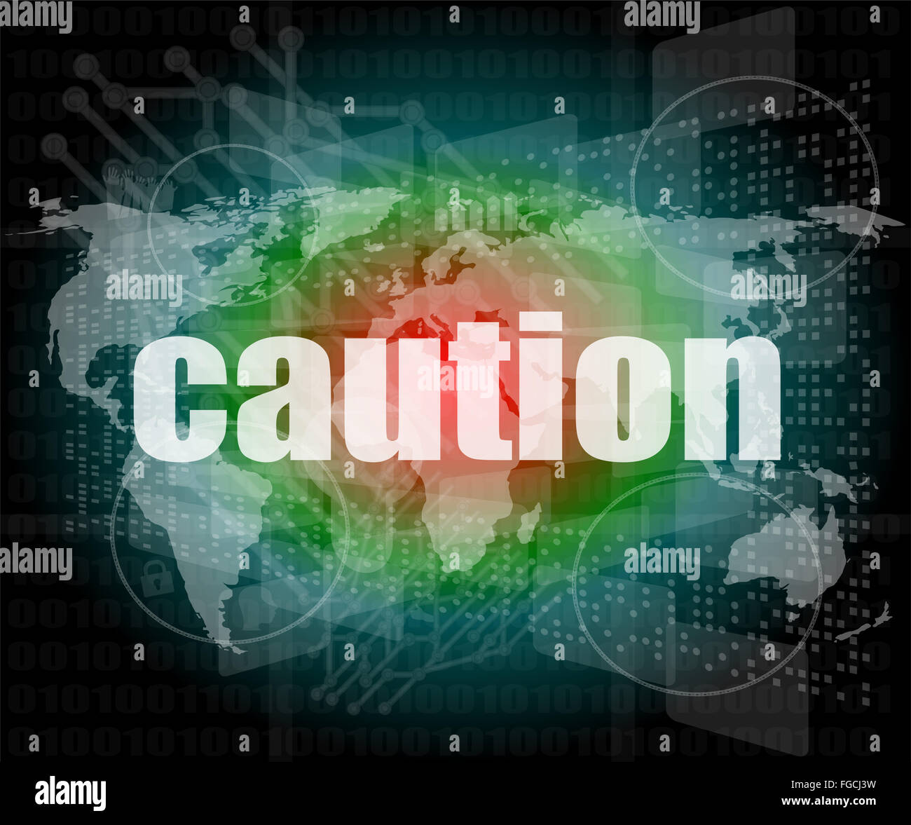 Security concept: word caution on digital touch screen Stock Photo