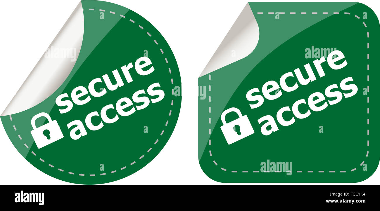 secure access with lock on stickers set isolated on white Stock Photo