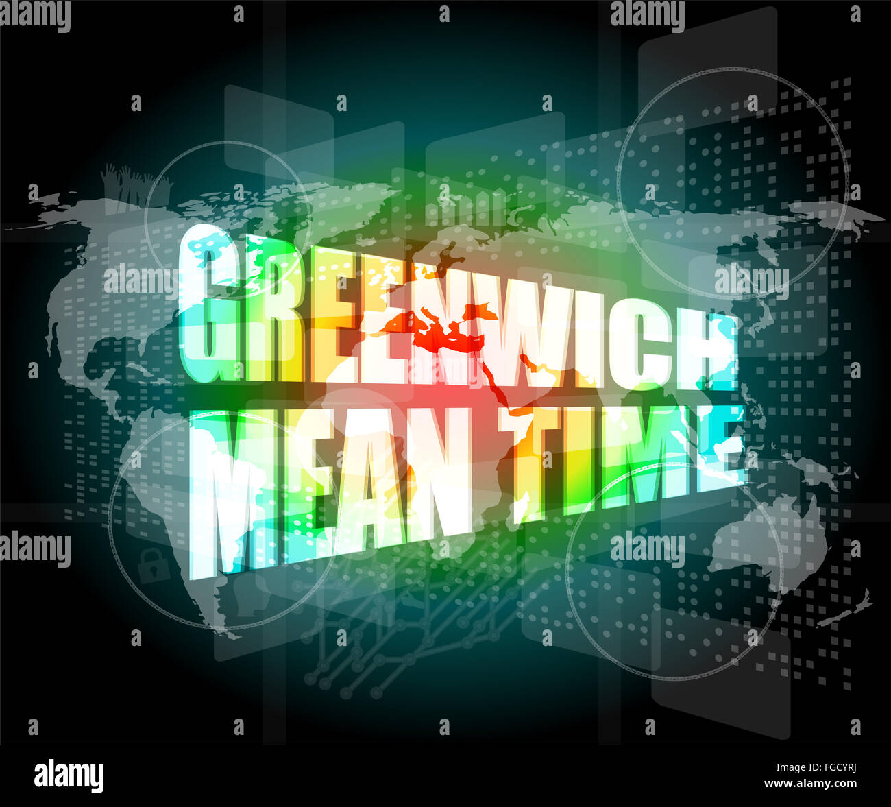 greenwich mean time word on digital touch screen Stock Photo Alamy