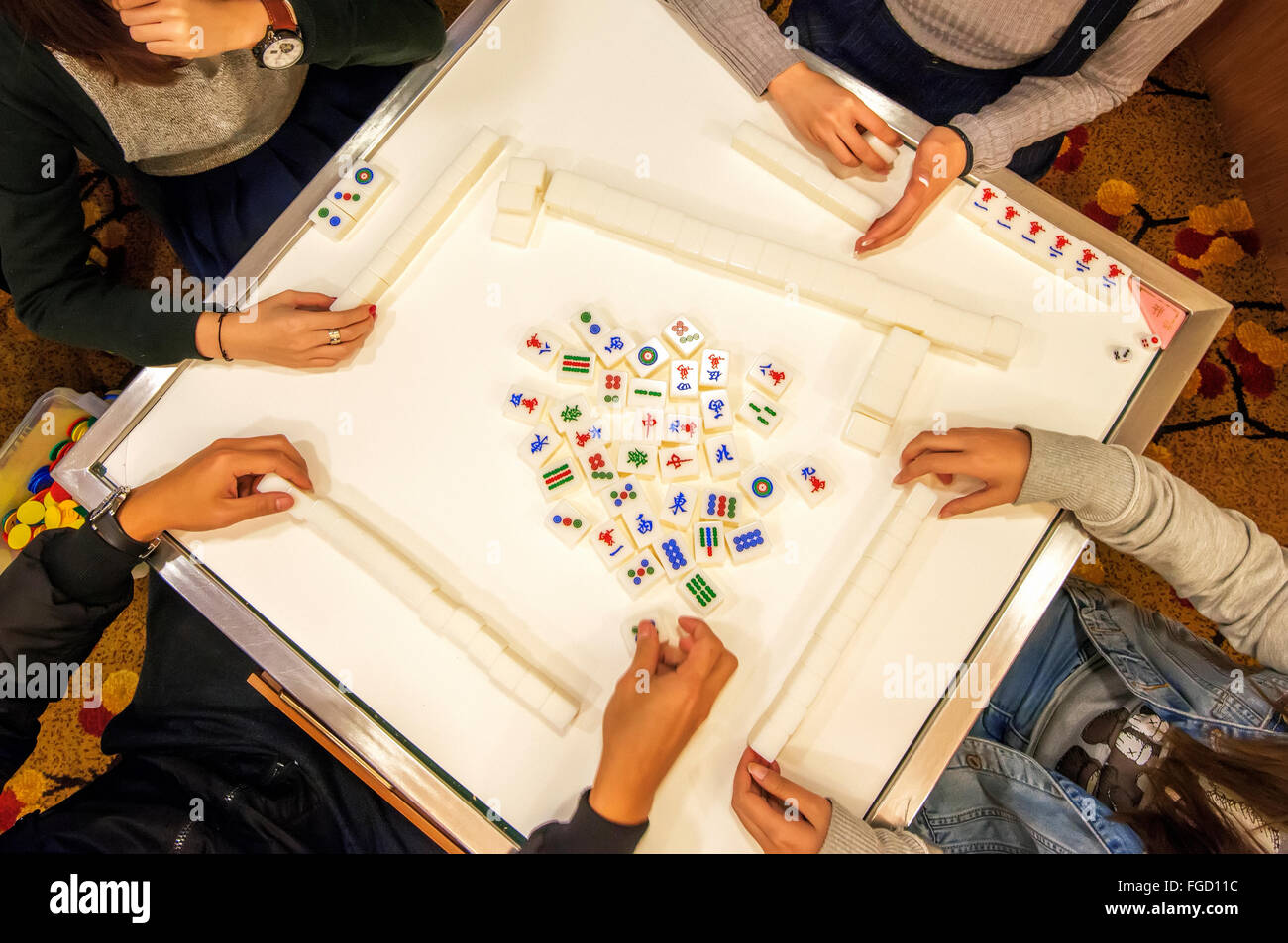 People playing mahjong hong kong china stock photo alamy