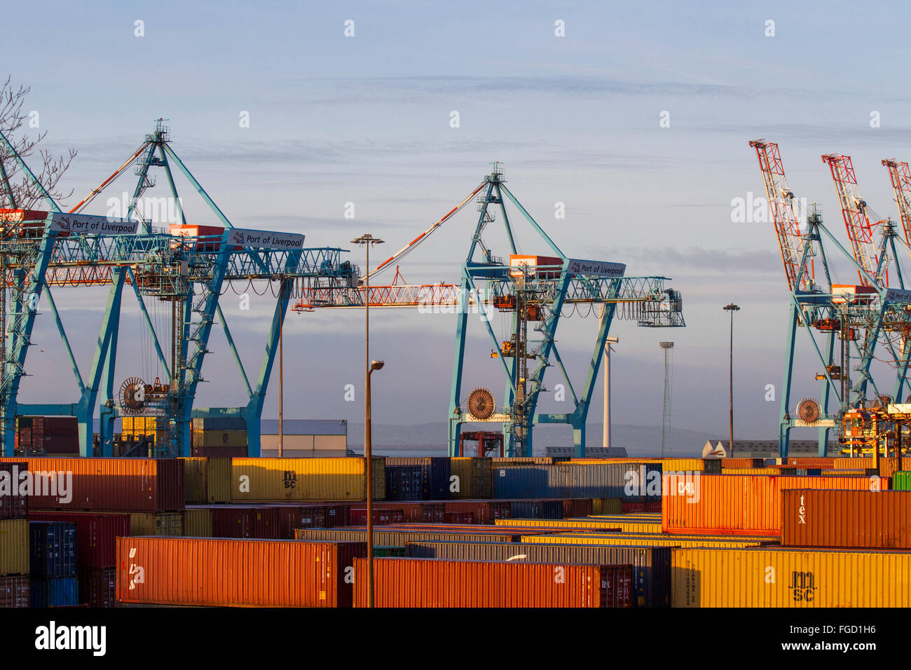 Liverpool, Merseyside, UK. 19th February, 2016. Peel Ports £300m deep water container terminal, which can now handle the biggest container vessels in the world, and when fully operational Liverpool2 dock at Seaforth will be able to handle 95% of the world’s biggest cargo ships. If Britain votes to leave the EU, it will have to negotiate a new trading relationship with what would now be a 27 member organisation. The EU is responsible for around 50pc of UK goods exports and 35pc of its services exports, or around 12pc to 13pc of GDP. Credit:  MarPhotographics/Alamy Live News Stock Photo
