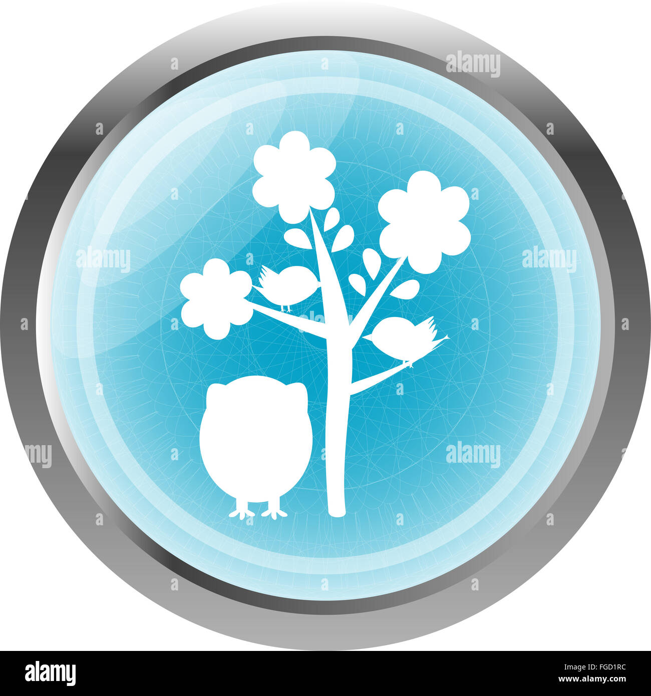 button with owl and tree, isolated on white Stock Photo