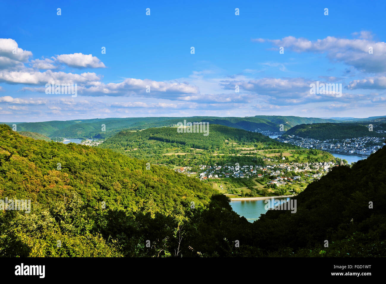 Panoramic view from Vierseenblick, means four-lakes-view, curvatures of the Rhine valley with the impression of four lakes above Stock Photo
