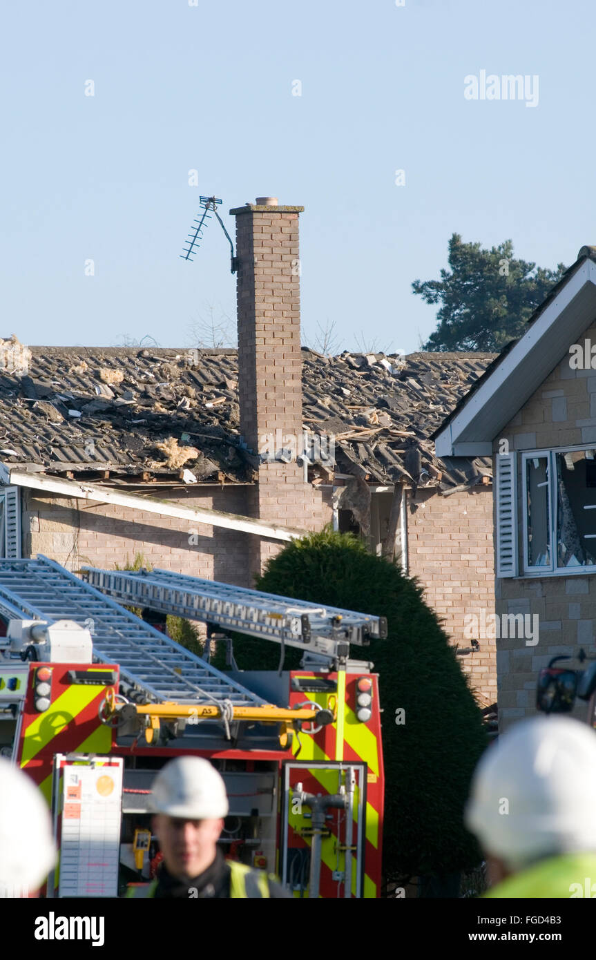 suspected gas leak explosion at a house in springwood road haxby near york heavy damage caused to neighbouring properties 63 year old man killed Stock Photo