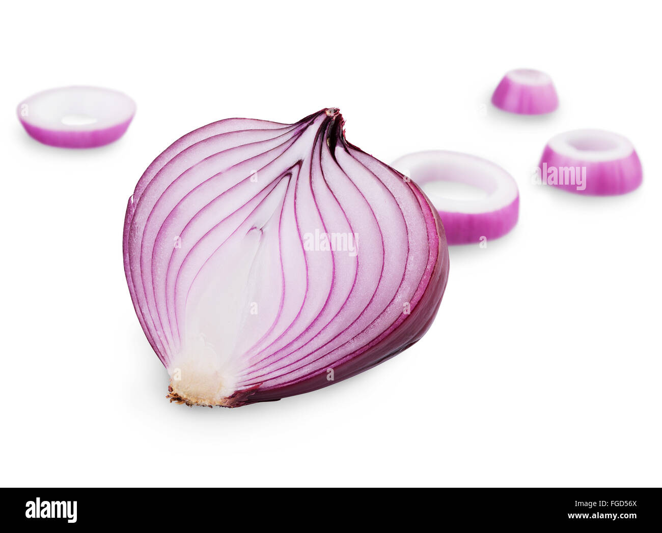 sliced red onions isolated on white background Stock Photo - Alamy