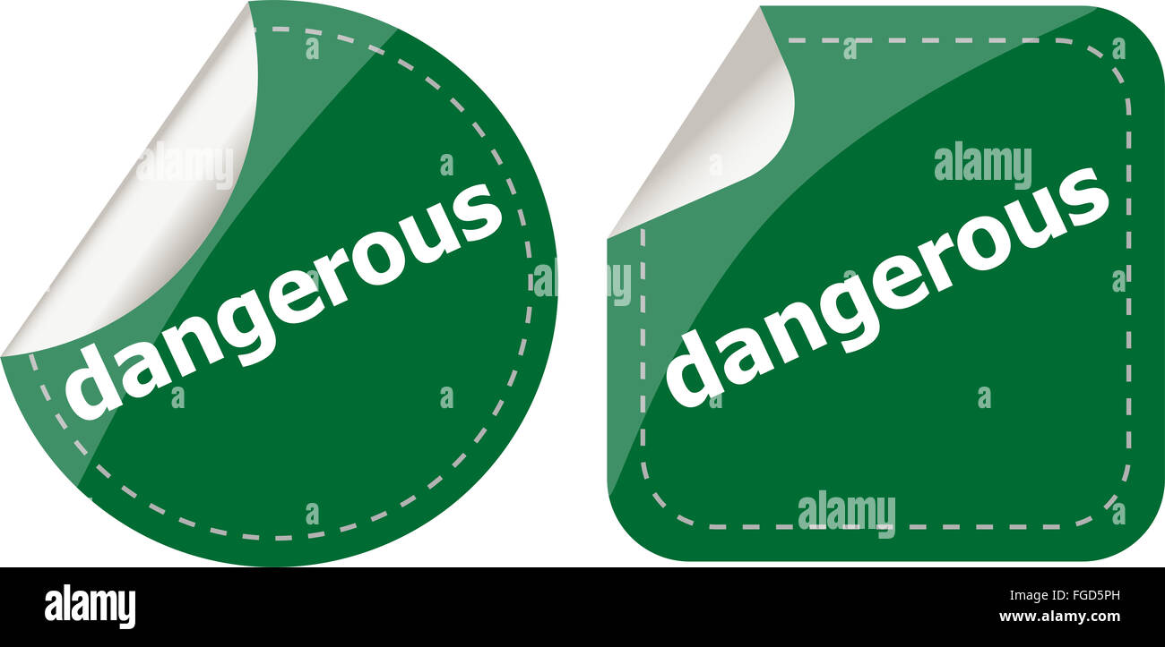 dangerous word on stickers web button set, label, icon Stock Photo - Alamy
