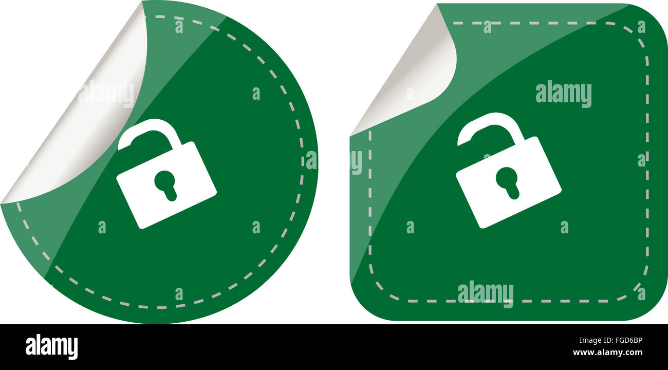 stickers set isolated on white with padlock, security concept Stock Photo