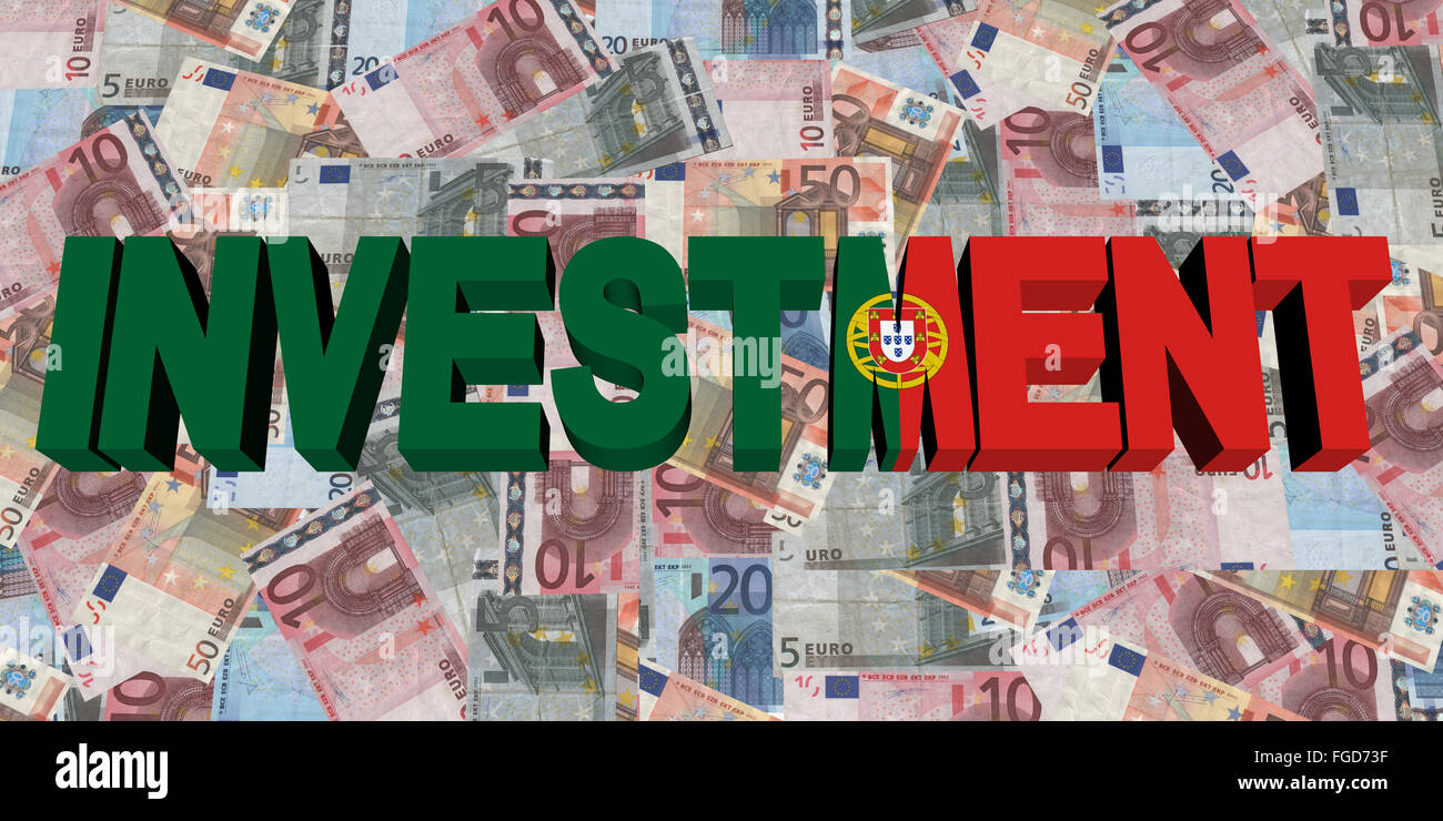 Investment text with Portuguese flag on Euros illustration Stock Photo ...
