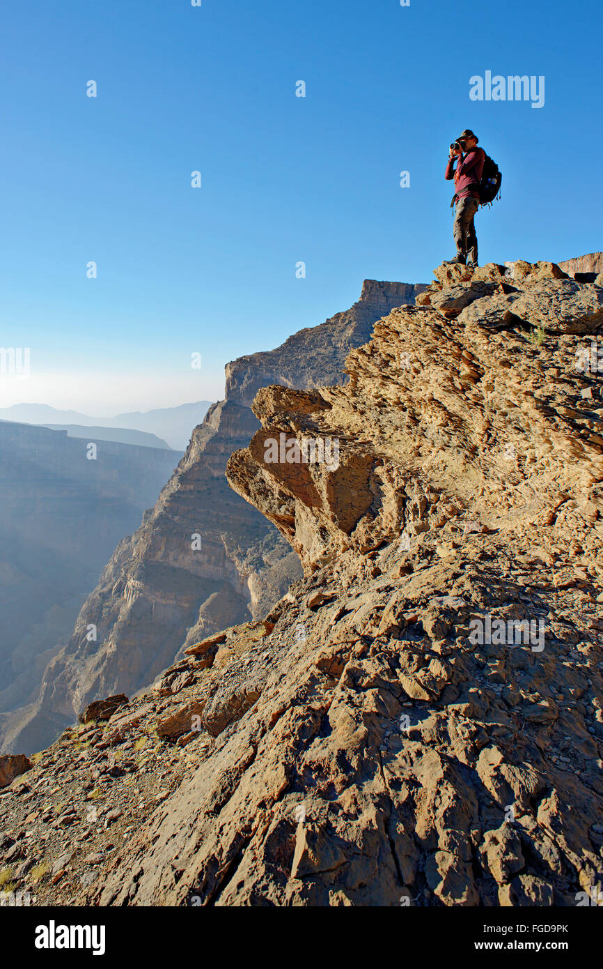 Whadi Ghul gorge has a popular trekking route. Jebel Shams mountain, Oman. Stock Photo