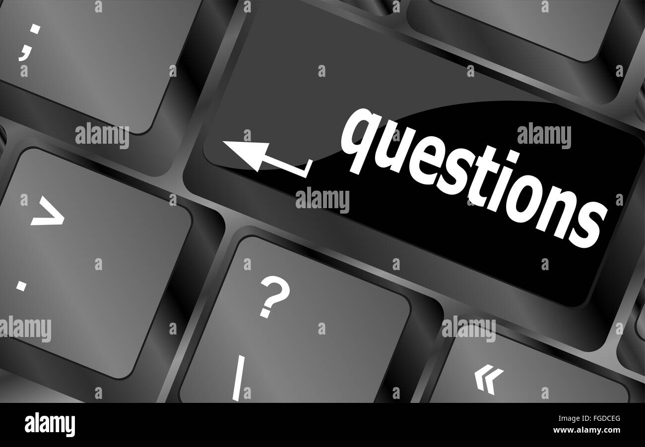 Computer keyboard key with key questions, closeup Stock Photo Alamy