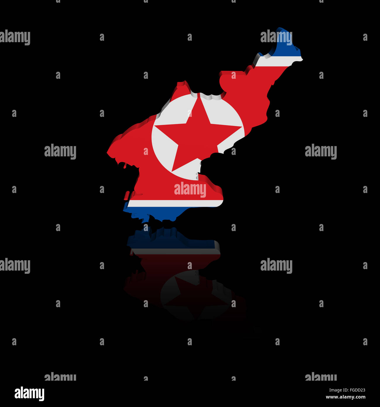 North Korea map flag with reflection illustration Stock Photo - Alamy