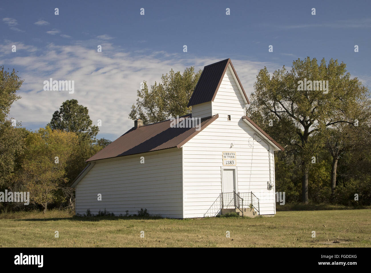 Former schoolhouse, built in 1883, Urbana School, Urbana, Barnes County, North Dakota, U.S.A., September Stock Photo