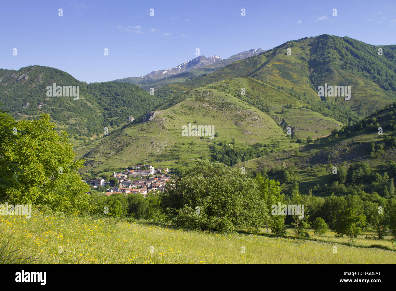 View of mountain village, Cassou, Ariege Pyrenees, Midi-Pyrenees ...
