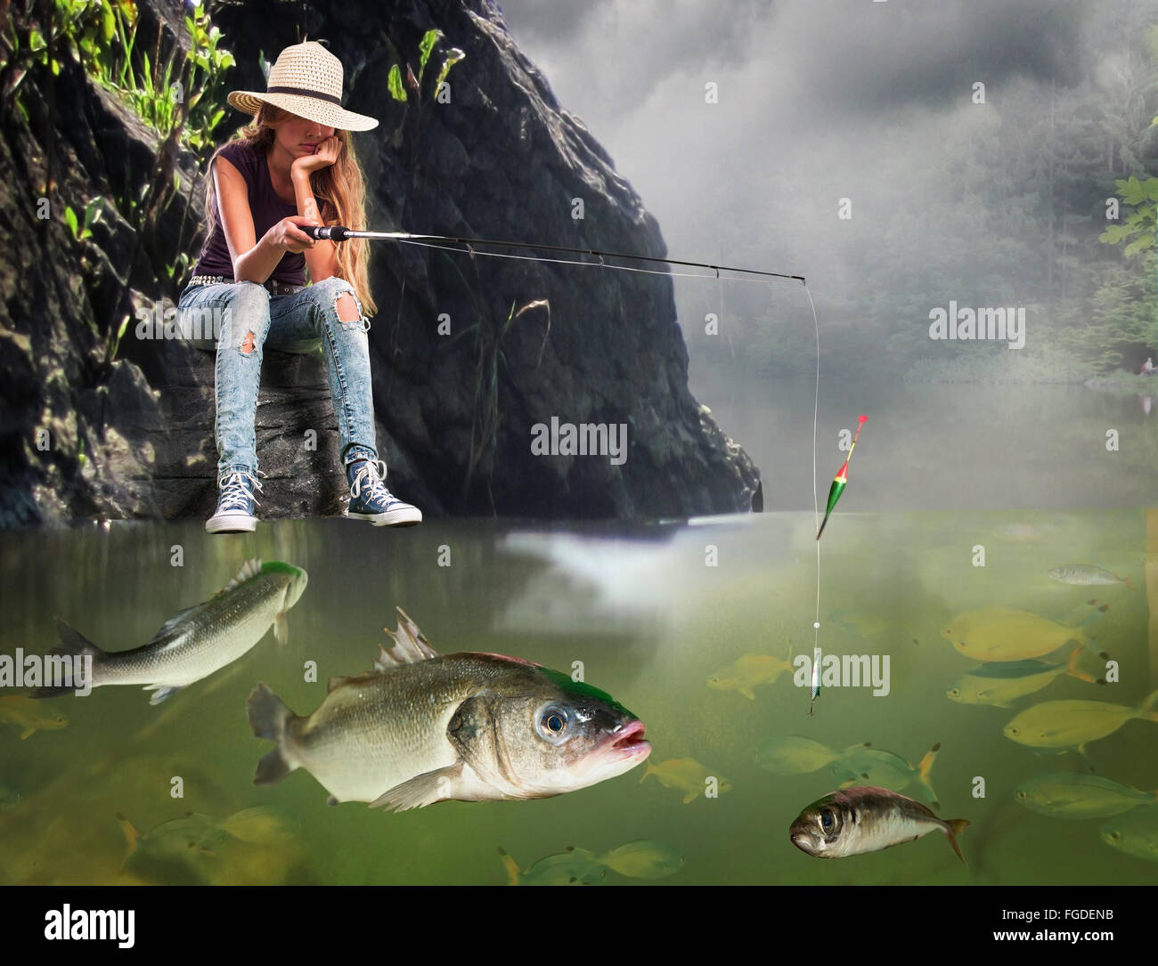 Girl holding fish fishing rod hi-res stock photography and images - Page 2  - Alamy
