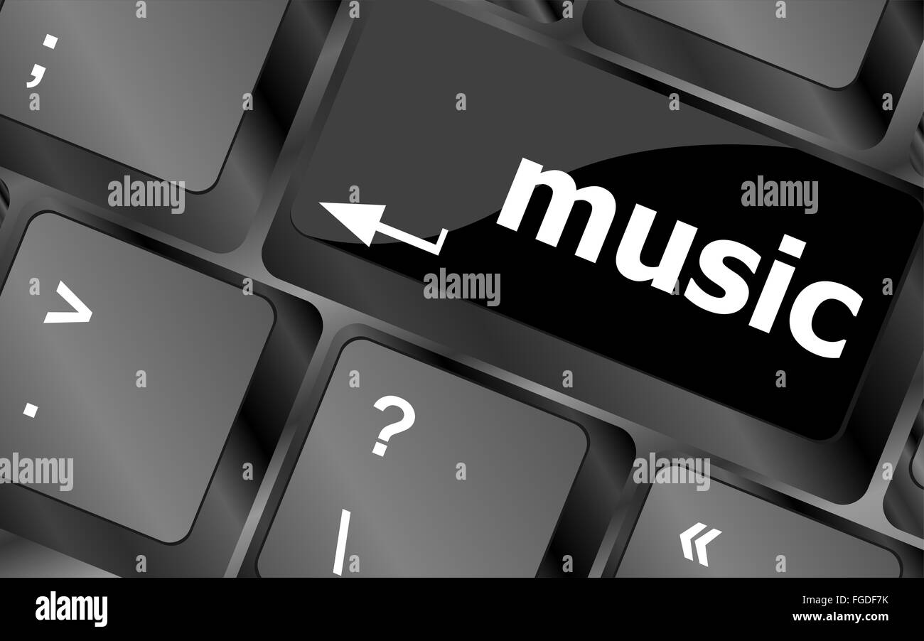 Computer keyboard with music key - technology background Stock Photo