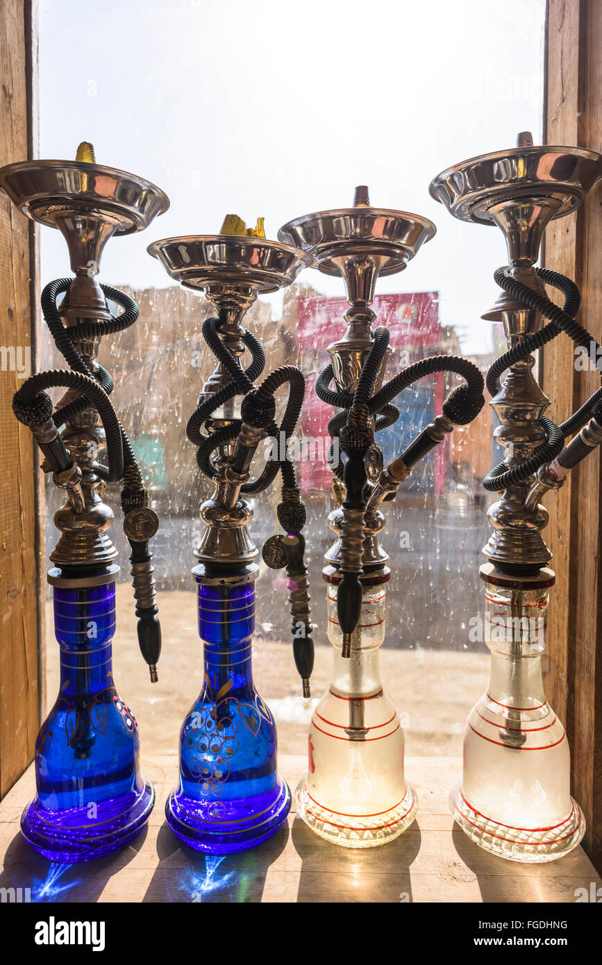Smoking water pipes at a shop window Stock Photo Alamy