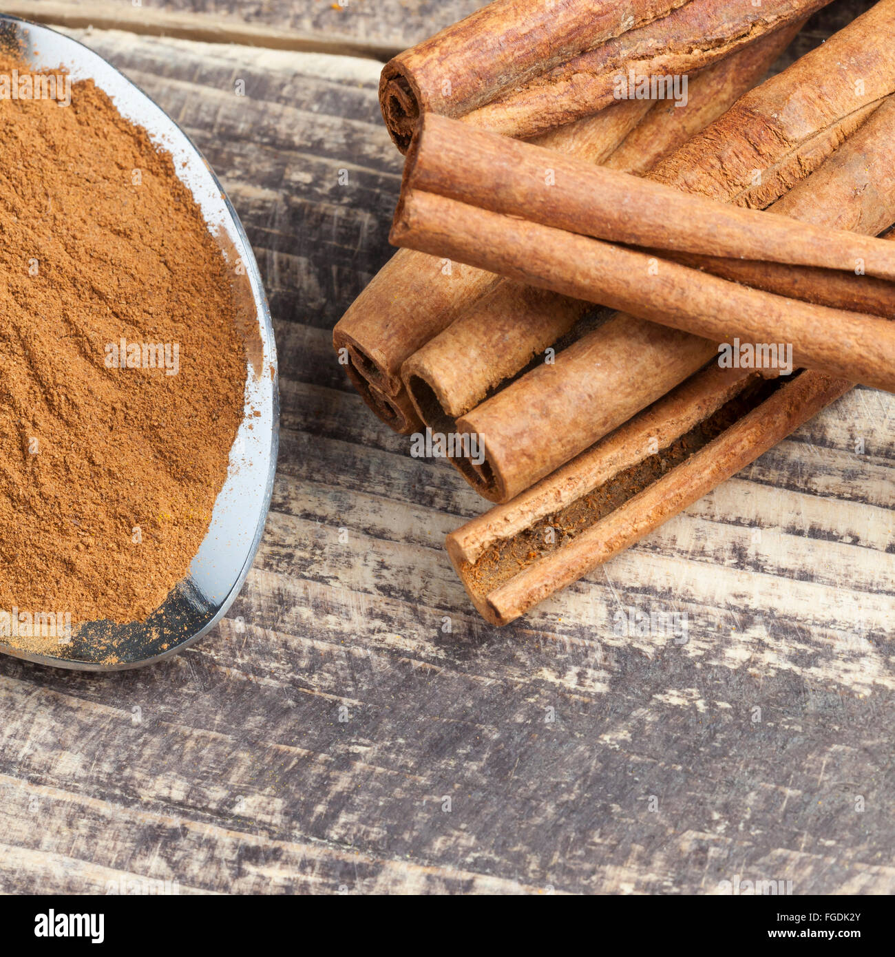 asian indian spices curry ingredients paprika powder on vintage wooden table Stock Photo