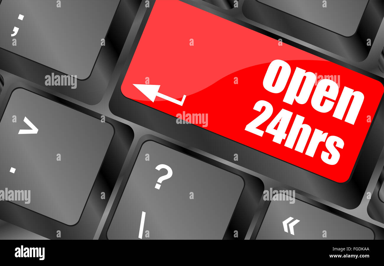 Computer keyboard with open 24 hours keys, business concept Stock Photo ...