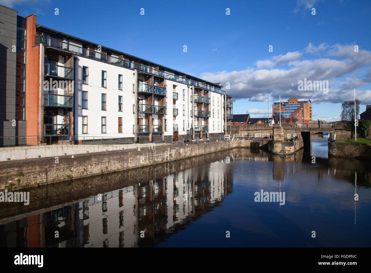 Modern Waterfront Flats at Wakefield Flood Lock on the Calder and