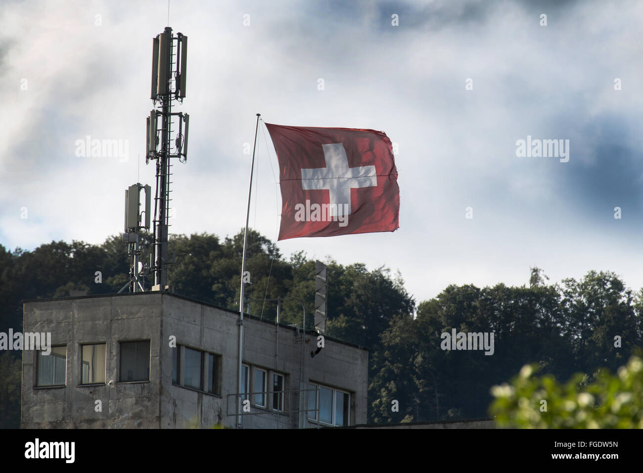 Swiss flag in the wind Stock Photo