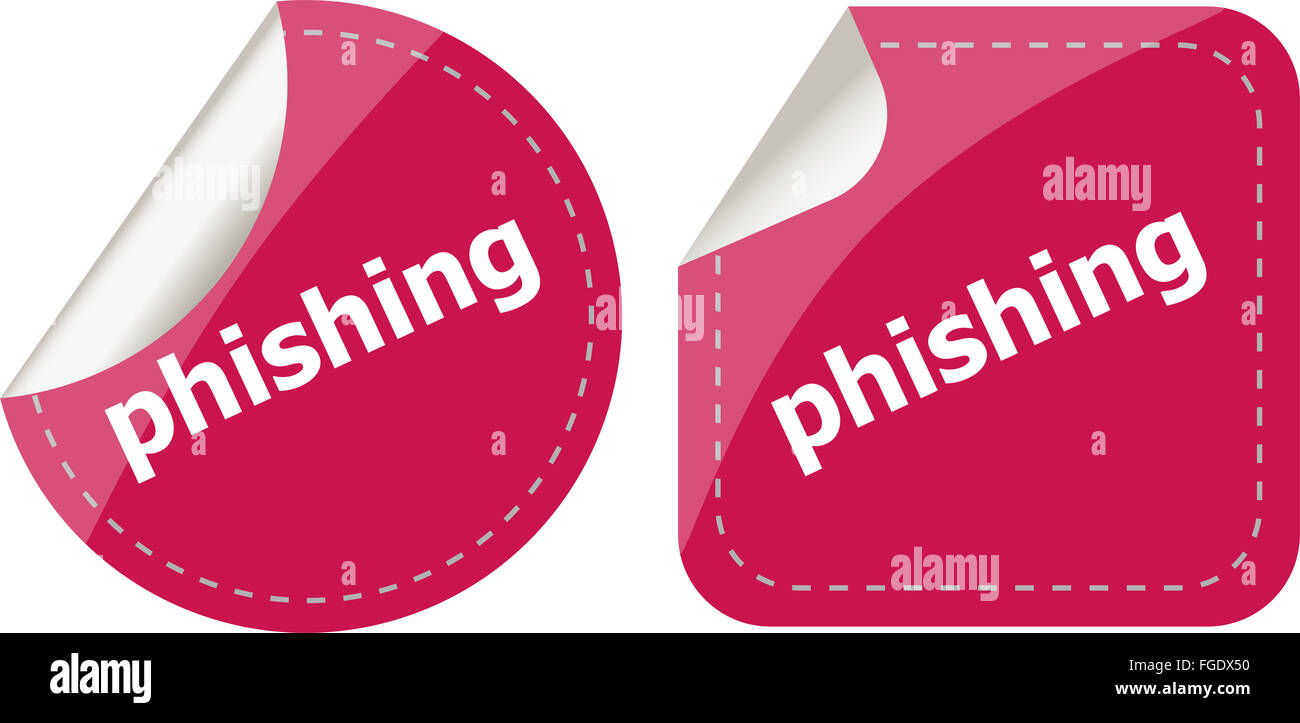 phishing word with lock on black stickers set Stock Photo