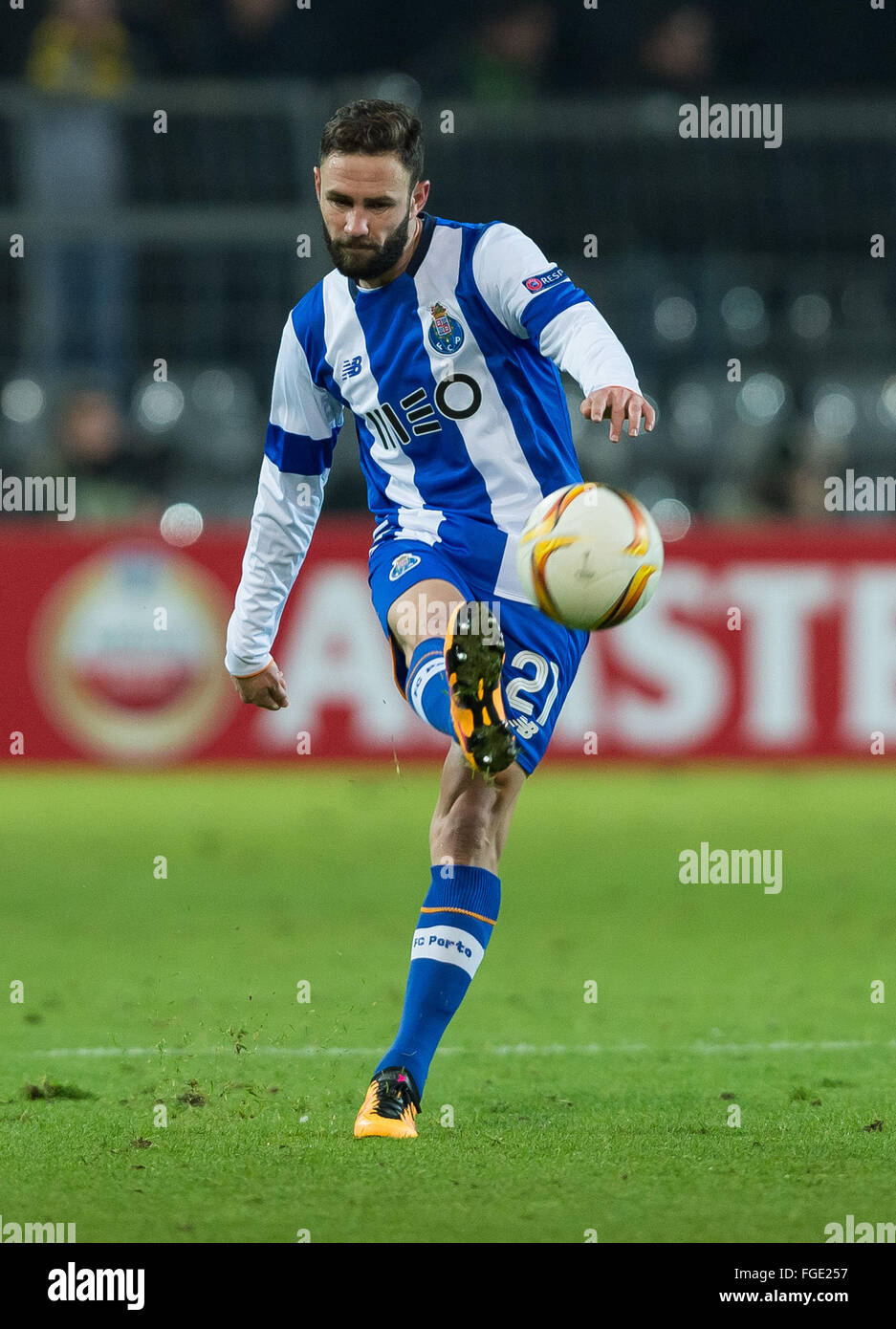 Dortmund, Germany. 18th Feb, 2016. Porto's Miguel Layun in action during the UEFA Europa League between Borussia Dortmund and FC Porto at Signal Iduna Park in Dortmund, Germany, 18 February 2016. Photo: Guido Kirchner/dpa/Alamy Live News Stock Photo