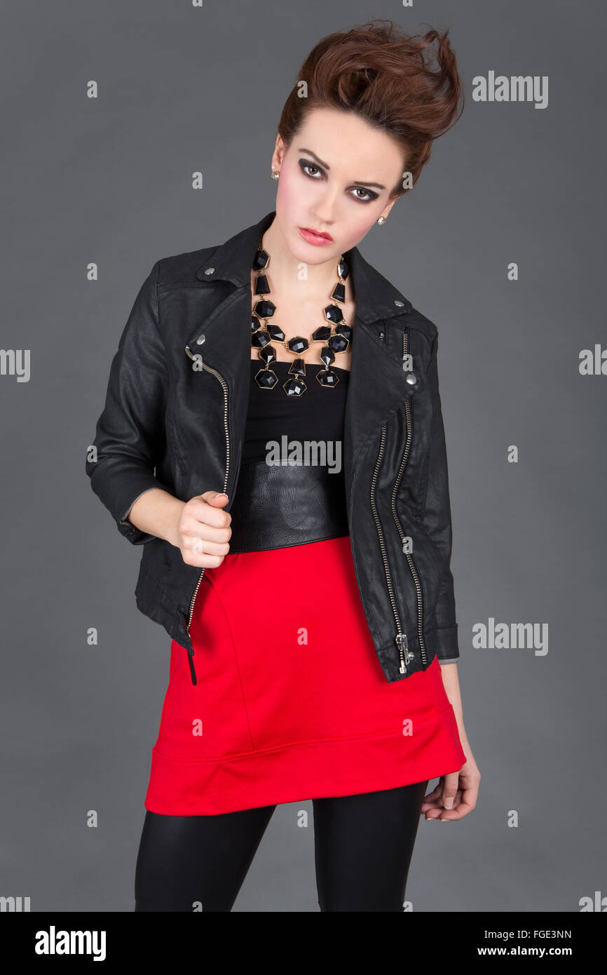 Young woman in leather outfit, Fashion Stock Photo - Alamy