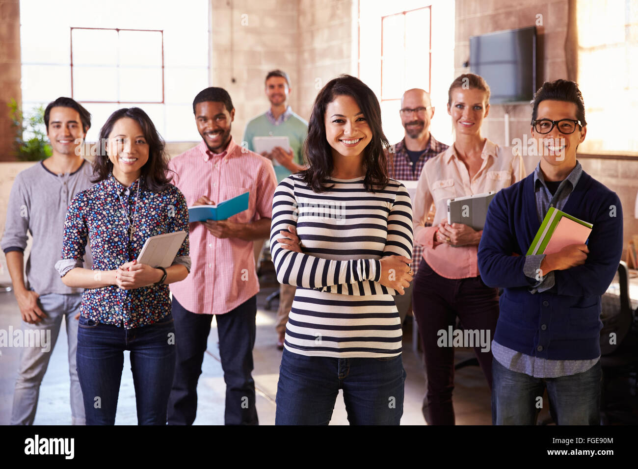 Portrait Of Staff Standing In Modern Design Office Stock Photo Alamy
