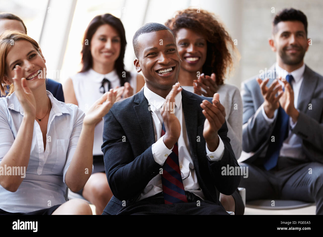 Audience Applauding Speaker At Business Conference Stock Photo