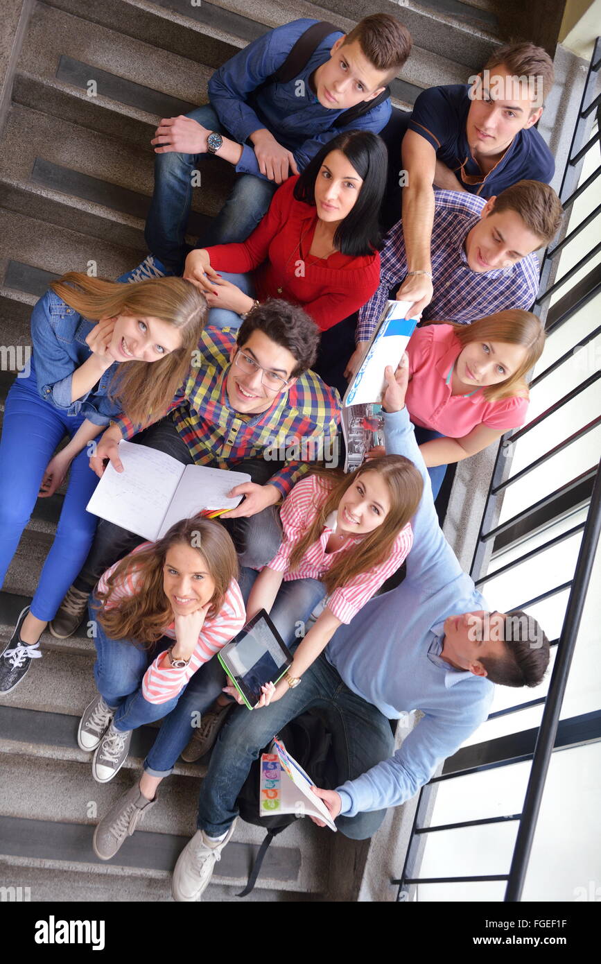 happy teens group in school Stock Photo