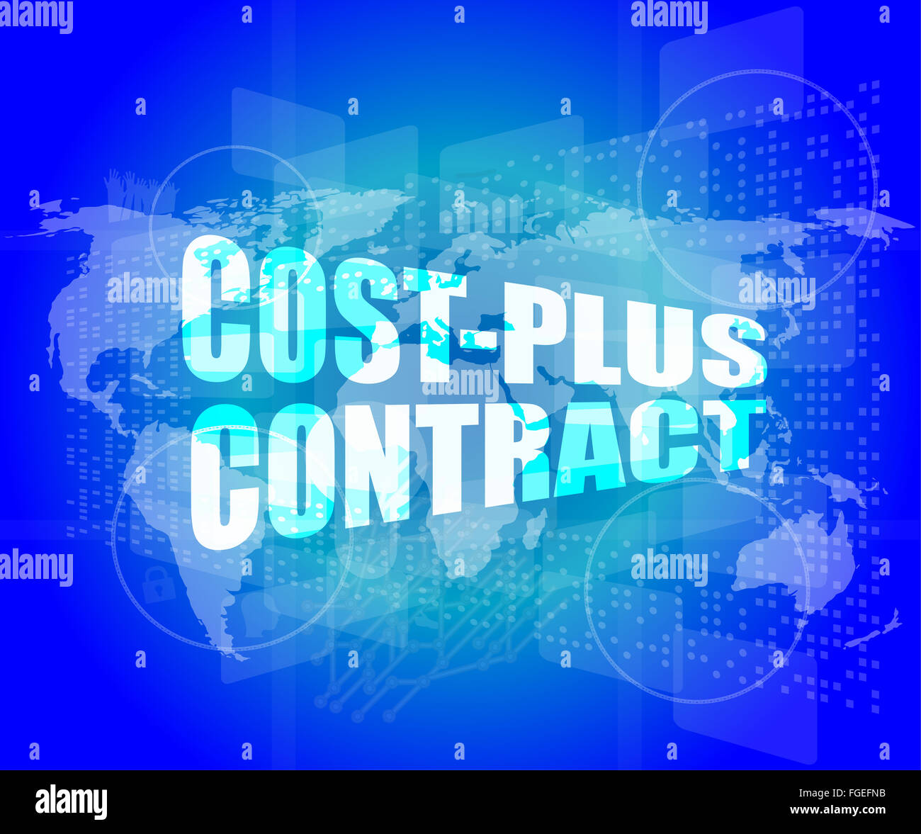 Management concept cost plus contrast words on digital screen Stock