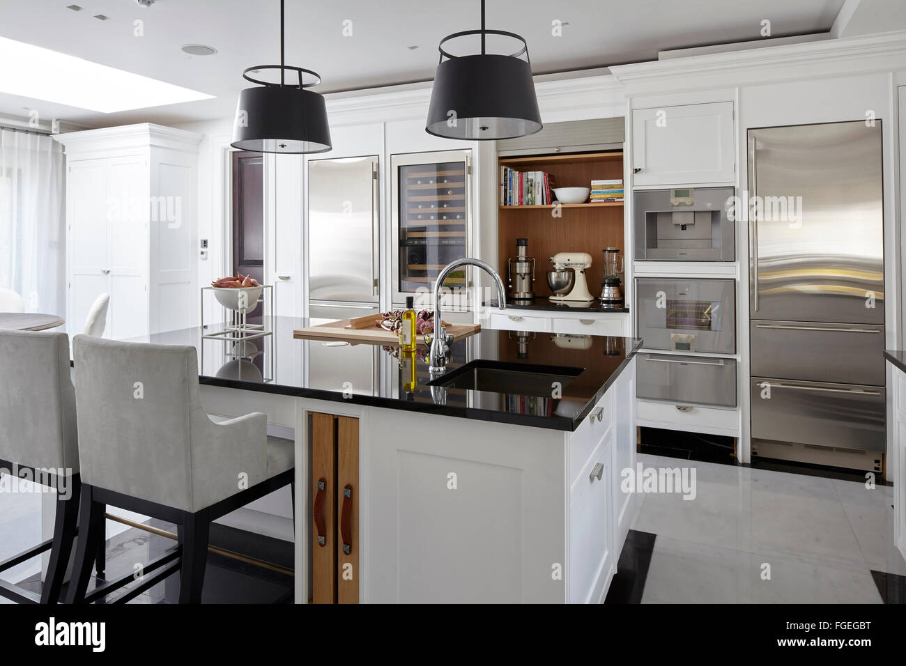 Smallbone Kitchen Interior With Island In Black White Gloss