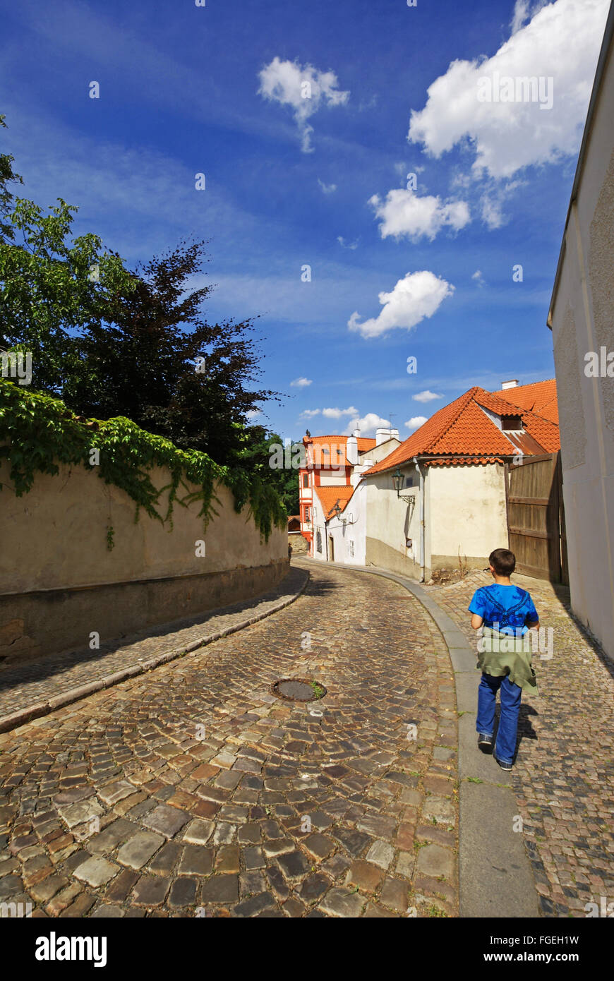 Walk the cobblestone streets of Novy Svet Prague Stock Photo