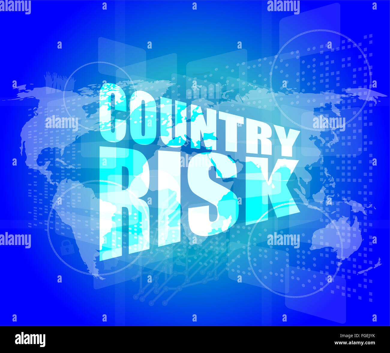 Icon Country Risk country risk words on digital screen with world map Stock Photo - Alamy