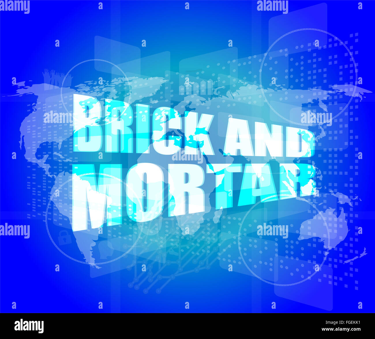 Management concept brick and mortar words on digital screen Stock Photo Alamy