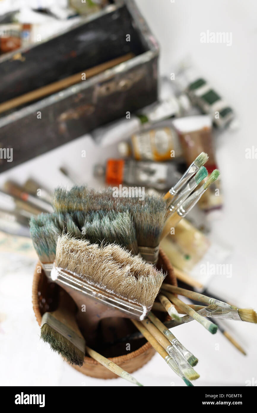 paint, brushes and paintings. Painting and painting