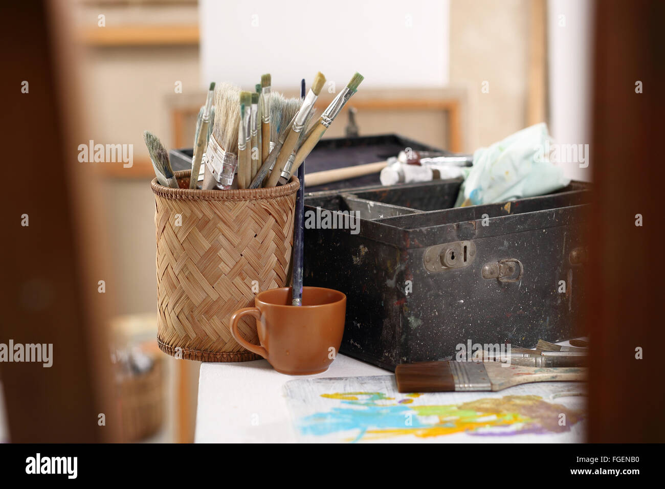 paint, brushes and paintings. Painting and painting