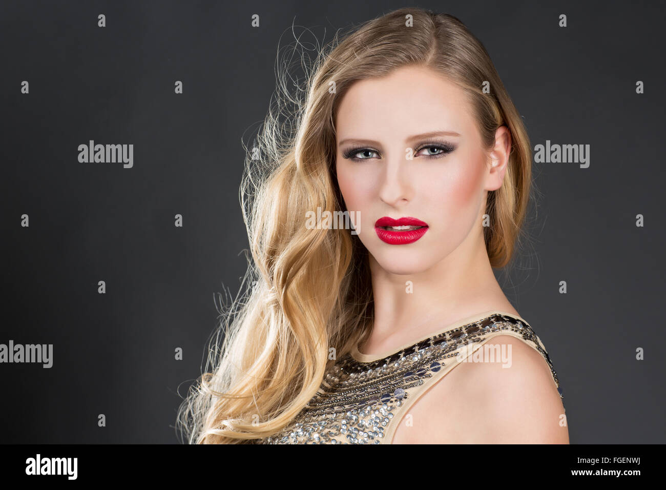 Young blond woman in dress, portrait, fashion, lif Stock Photo